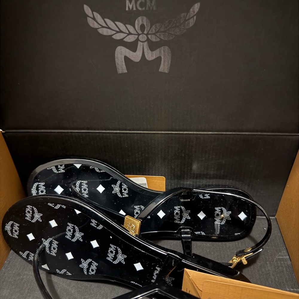 MCM Black Logo Sandals